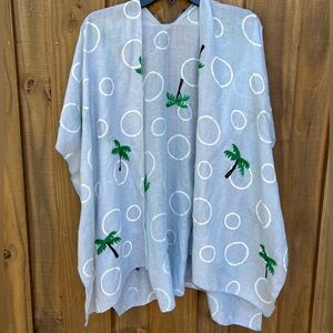 Palm Tree Print Light Blue Kimono Cardigan